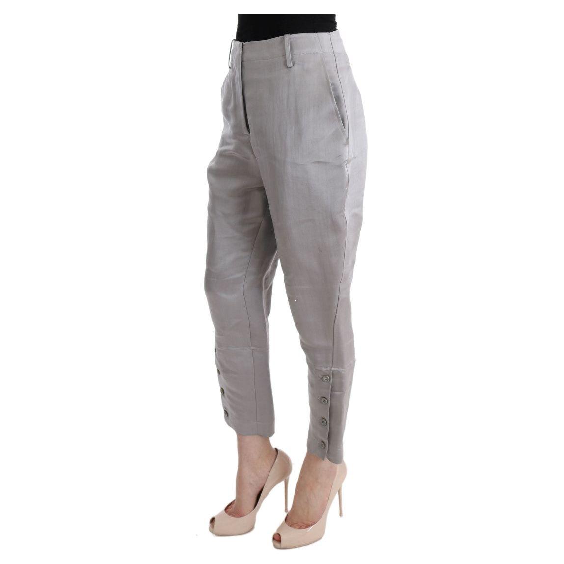 Ermanno Scervino Gray Silk Cropped Casual Pants