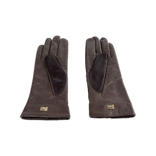 Cavalli Class Brown Cowhide Women Glove Cavalli Class Dark Slate Gray