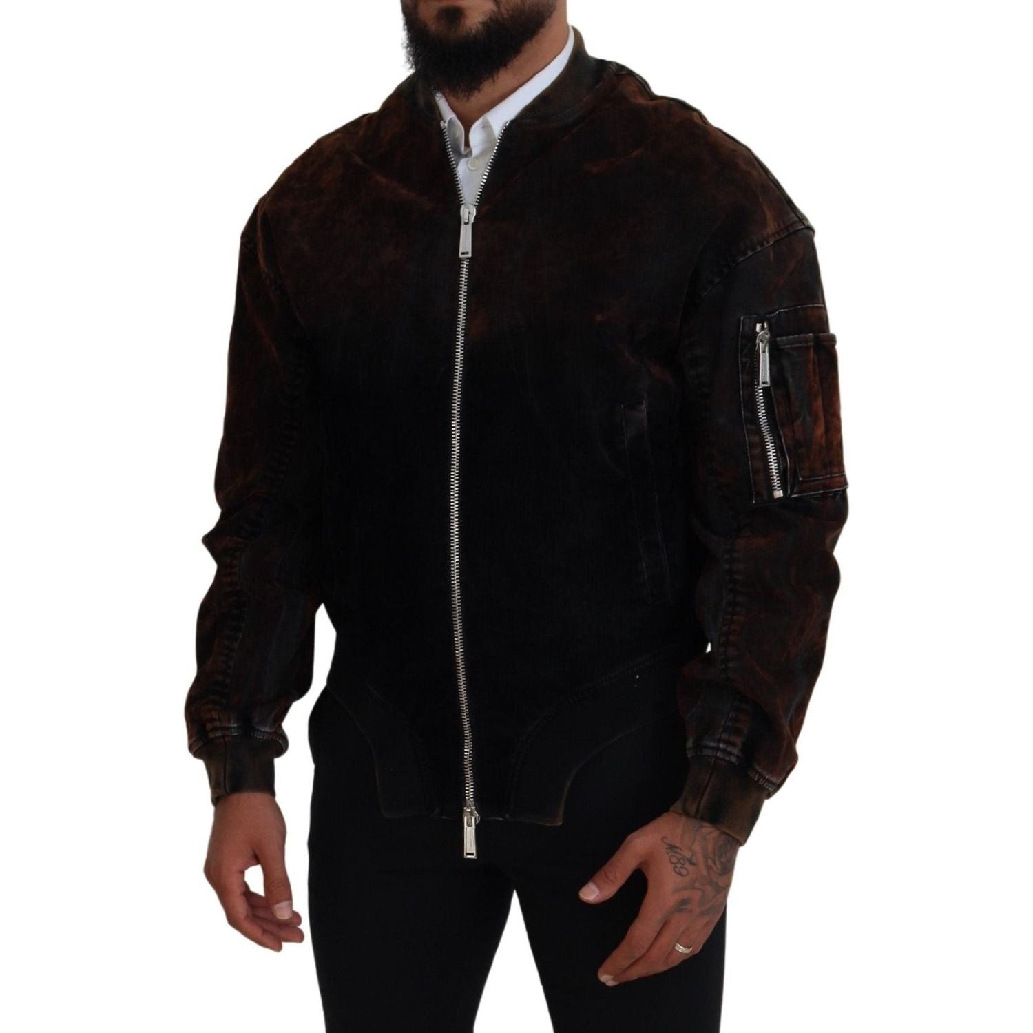 جاكيت بومبر بني من القطن بأكمام بجيوب وسحاب من Dsquared²