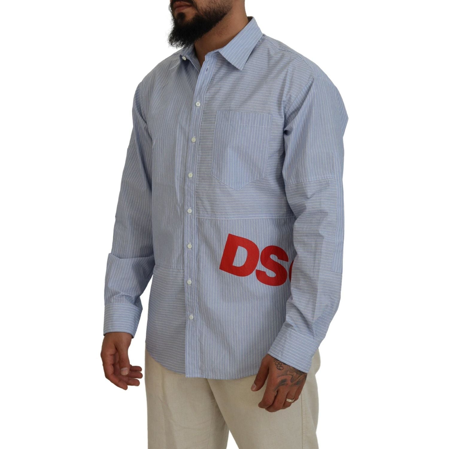 قميص رسمي بأكمام طويلة وطبعة شعار Dsquared² باللون الأزرق المخطط