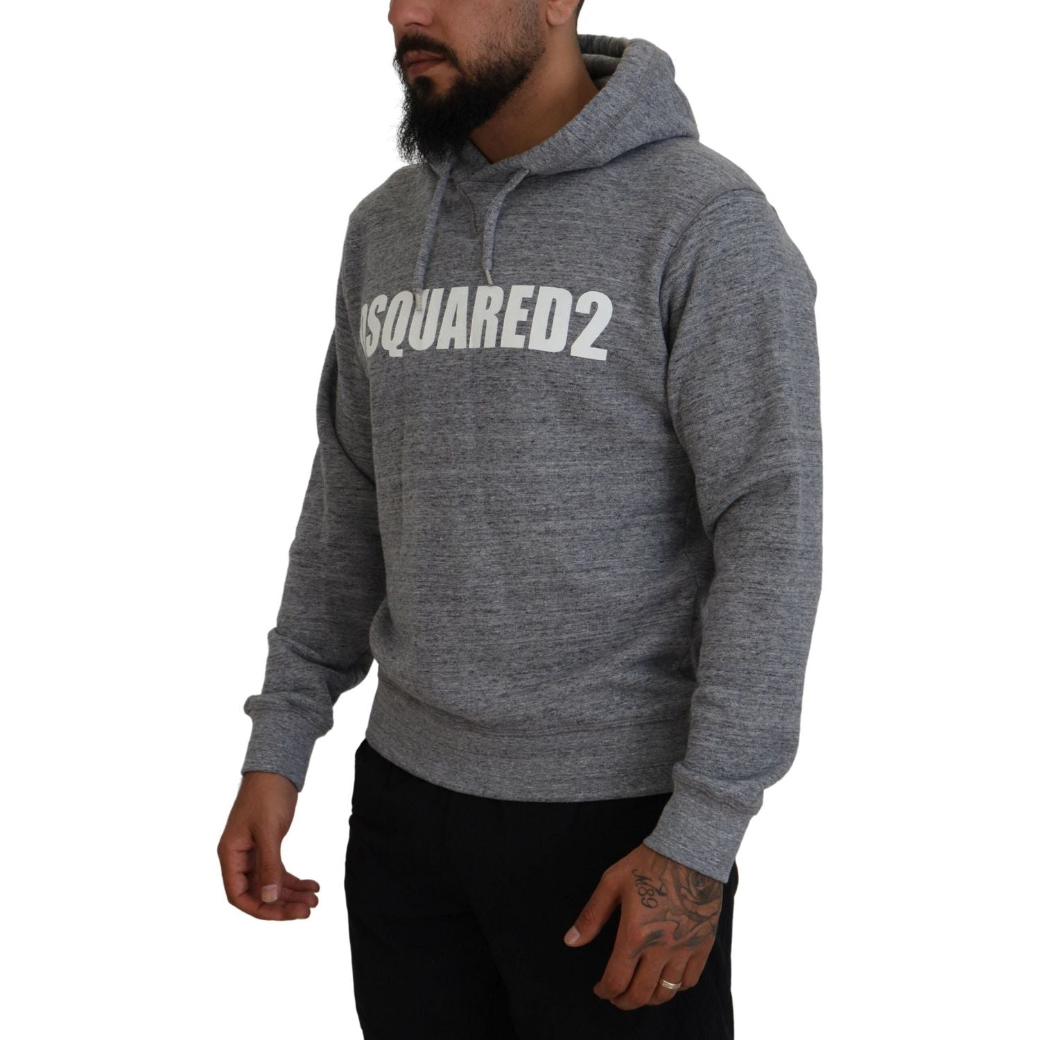 سترة رجالية من القطن الرمادي بغطاء رأس وطبعة شعار من Dsquared²