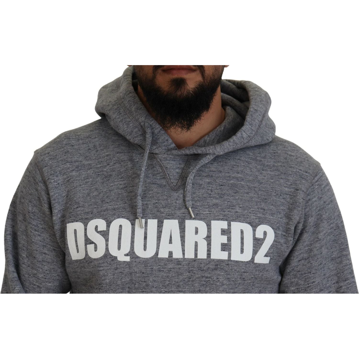 سترة رجالية من القطن الرمادي بغطاء رأس وطبعة شعار من Dsquared²