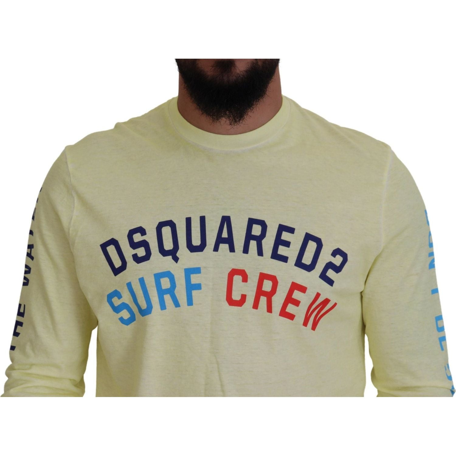 تي شيرت Dsquared² أصفر بطبعة ملونة بأكمام طويلة