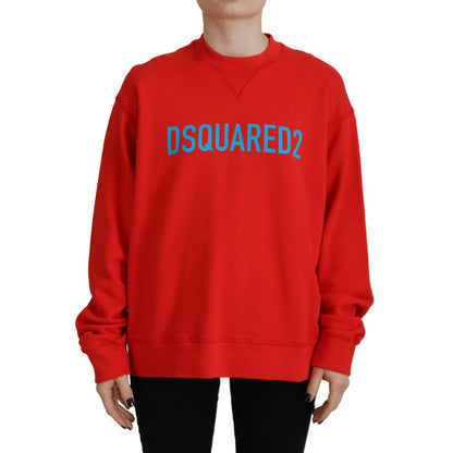Dsquared² Red Cotton Printed Crew Neck Long Sleeve Sweater