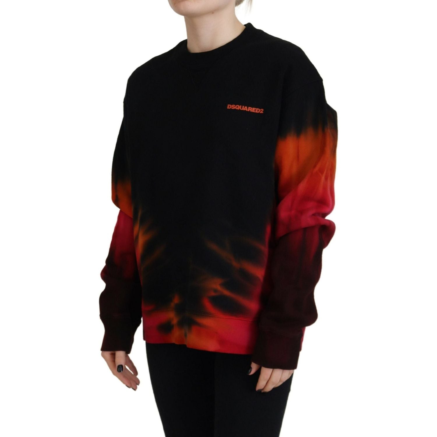 女士黑色扎染徽标印花长袖毛衣