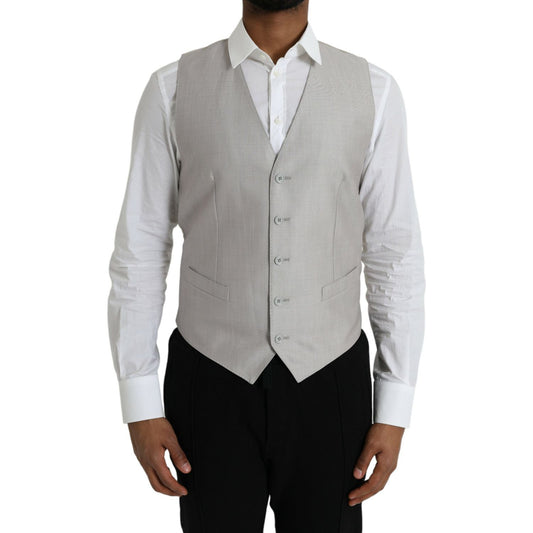 Dolce & Gabbana Light Gray Wool Formal Dress Waistcoat Vest Dolce & Gabbana Dark Gray