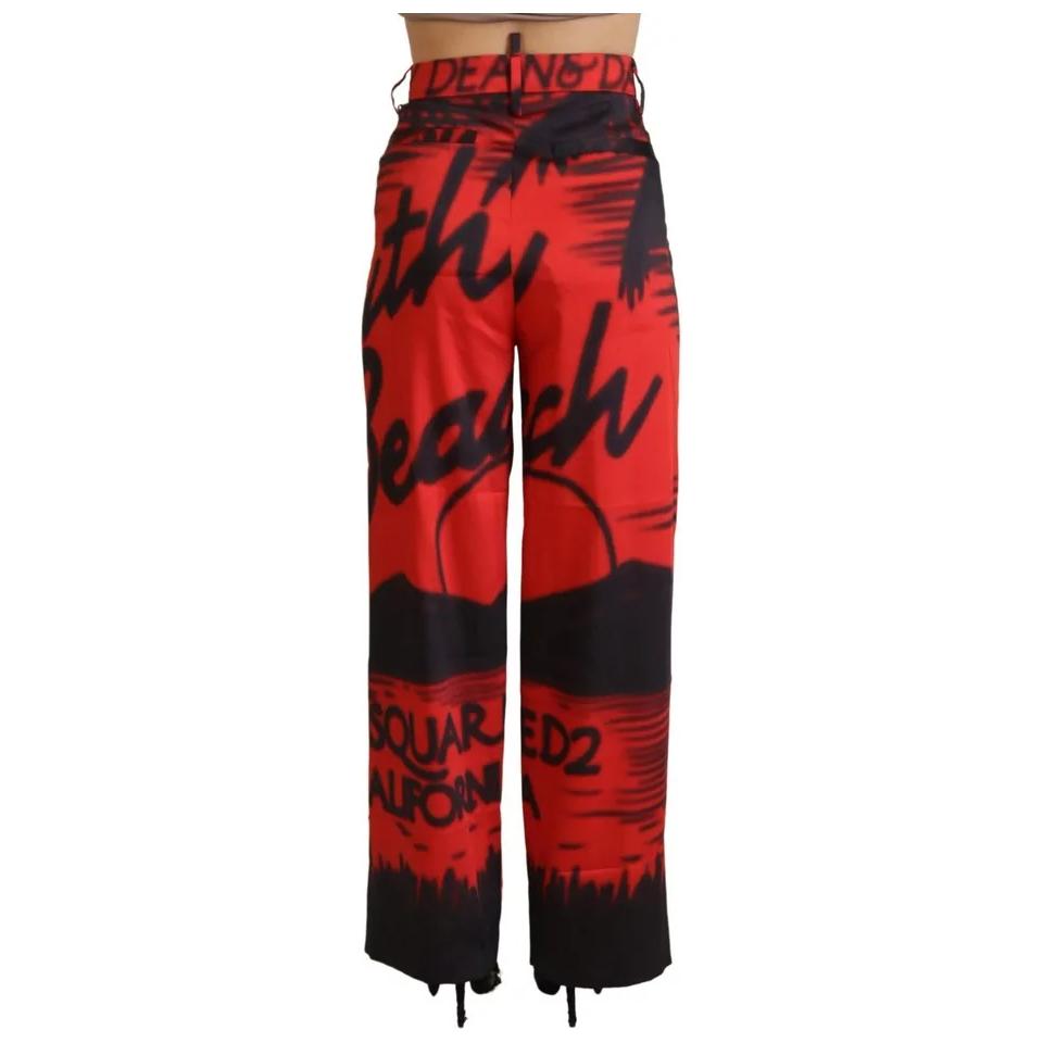 بنطلون مستقيم بخصر مرتفع مطبوع باللون الأحمر من Dsquared²