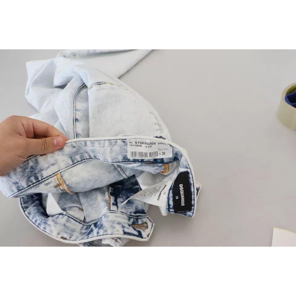 بنطلون جينز مستقيم من القطن باللون الأزرق الفاتح من Dsquared² بخصر مرتفع