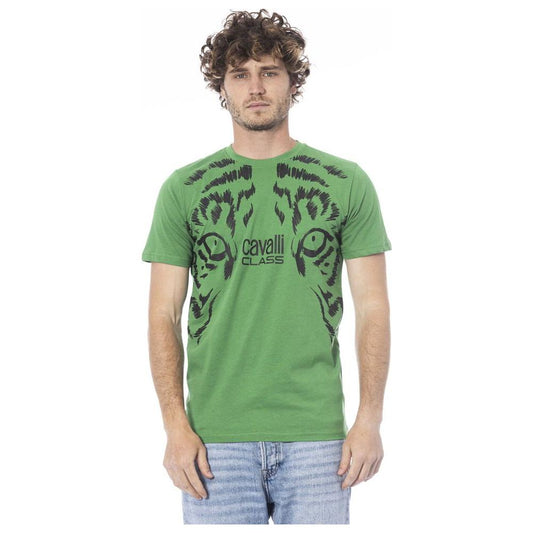 Cavalli Class Green Cotton Men T-Shirt Cavalli Class Slate Gray