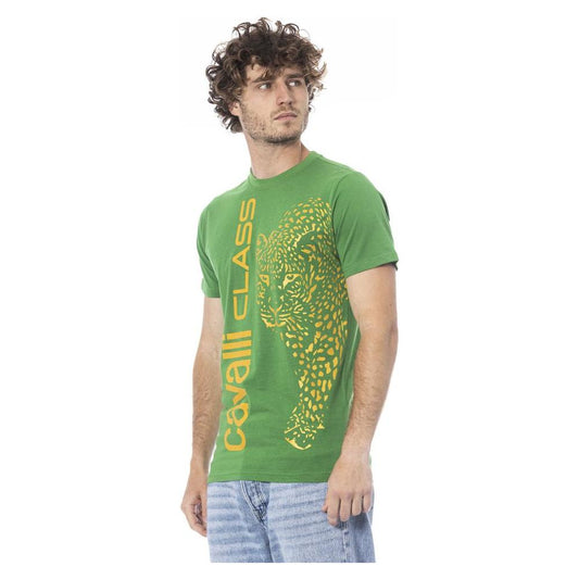 Cavalli Class Green Cotton Men T-Shirt Cavalli Class Slate Gray