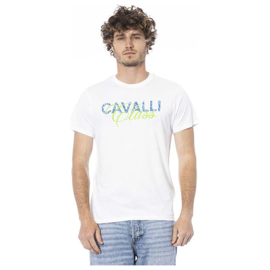 Cavalli Class White Cotton Men T-Shirt Cavalli Class Lavender