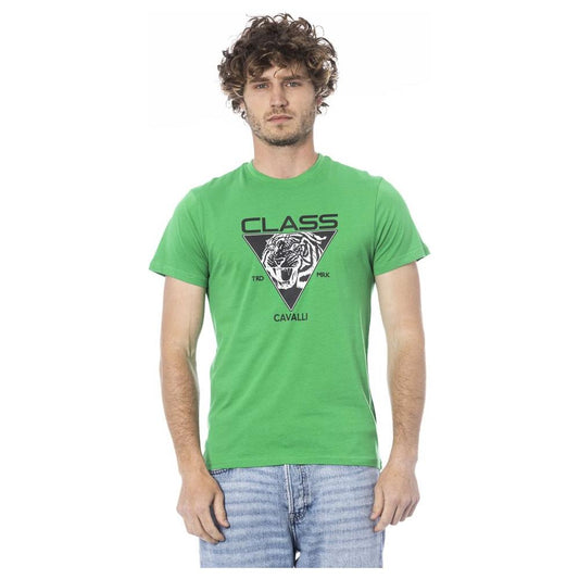 Cavalli Class Green Cotton Men T-Shirt Cavalli Class Dark Sea Green