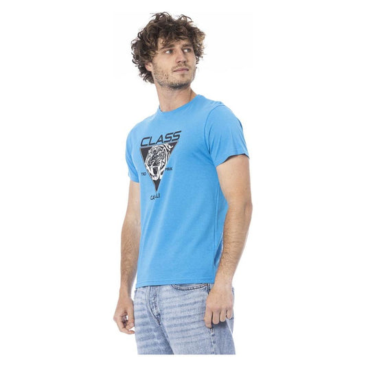 Cavalli Class Light Blue Cotton Men T-Shirt Cavalli Class Sky Blue
