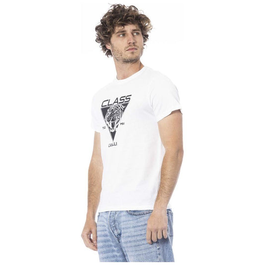 Cavalli Class White Cotton Men T-Shirt Cavalli Class Lavender