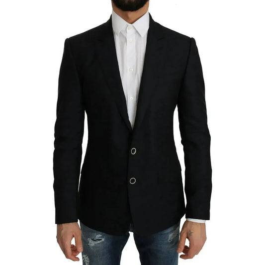Dolce & Gabbana Blue Jacquard Slim Floral Jacket Blazer Dolce & Gabbana Black