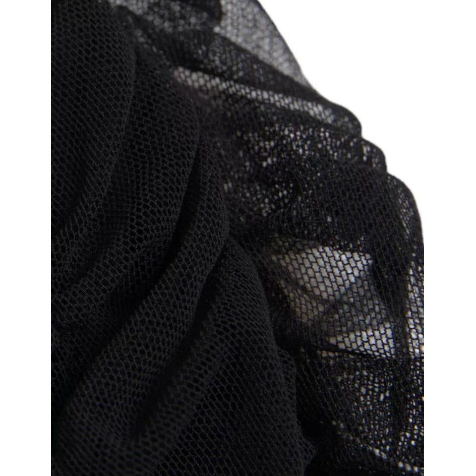 فستان دولتشي آند غابانا أسود مكشوف الكتفين من التول المطاطي متوسط ​​الطول