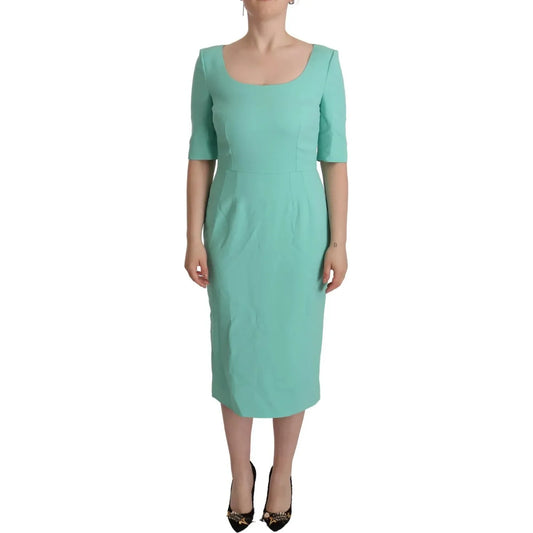 Dolce & Gabbana Mint Green Sheath Square Neckline Midi Dress