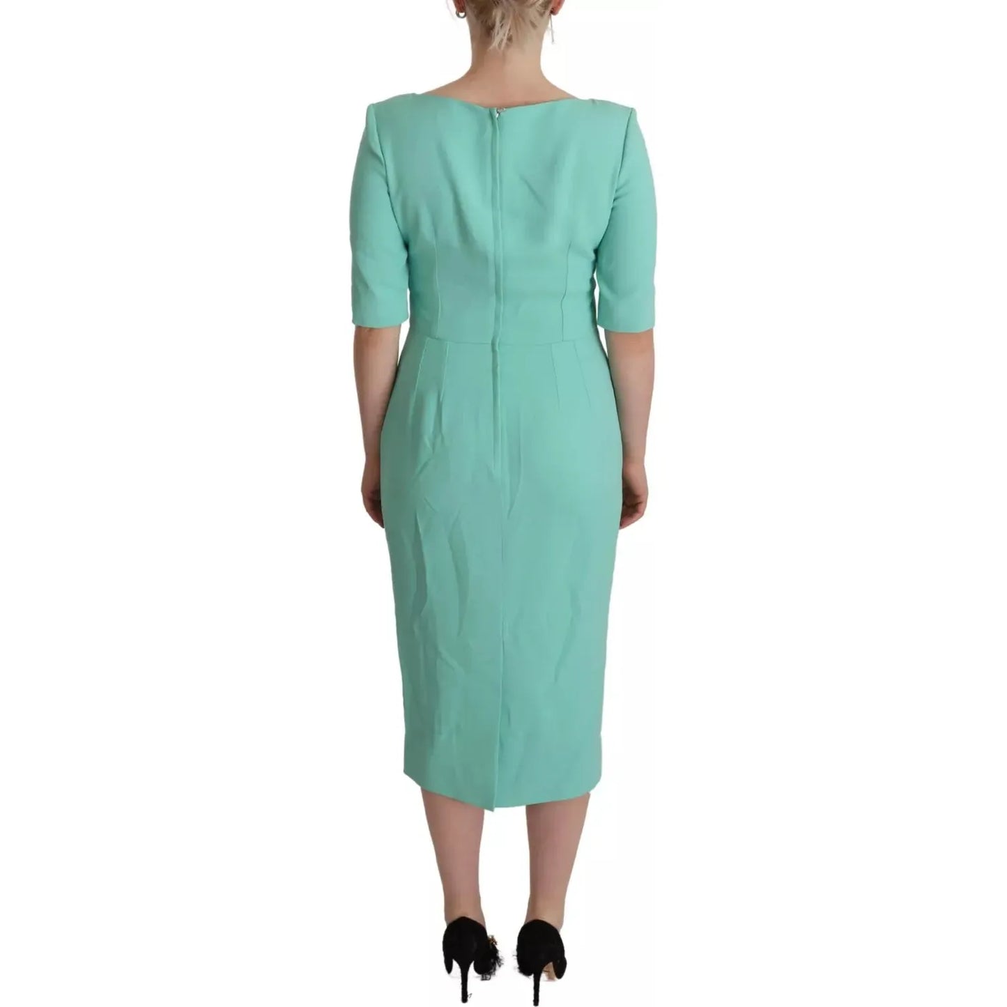 Dolce & Gabbana Mint Green Sheath Square Neckline Midi Dress