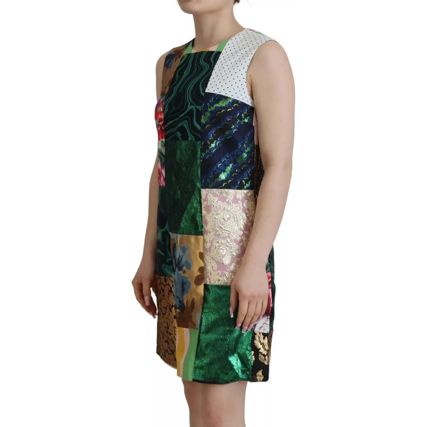 Dolce & Gabbana Multicolor Jacquard Patchwork Shift Mini Dress