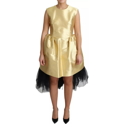 Dolce & Gabbana Gold Polyester Sleeveless A-line Tulle Dress