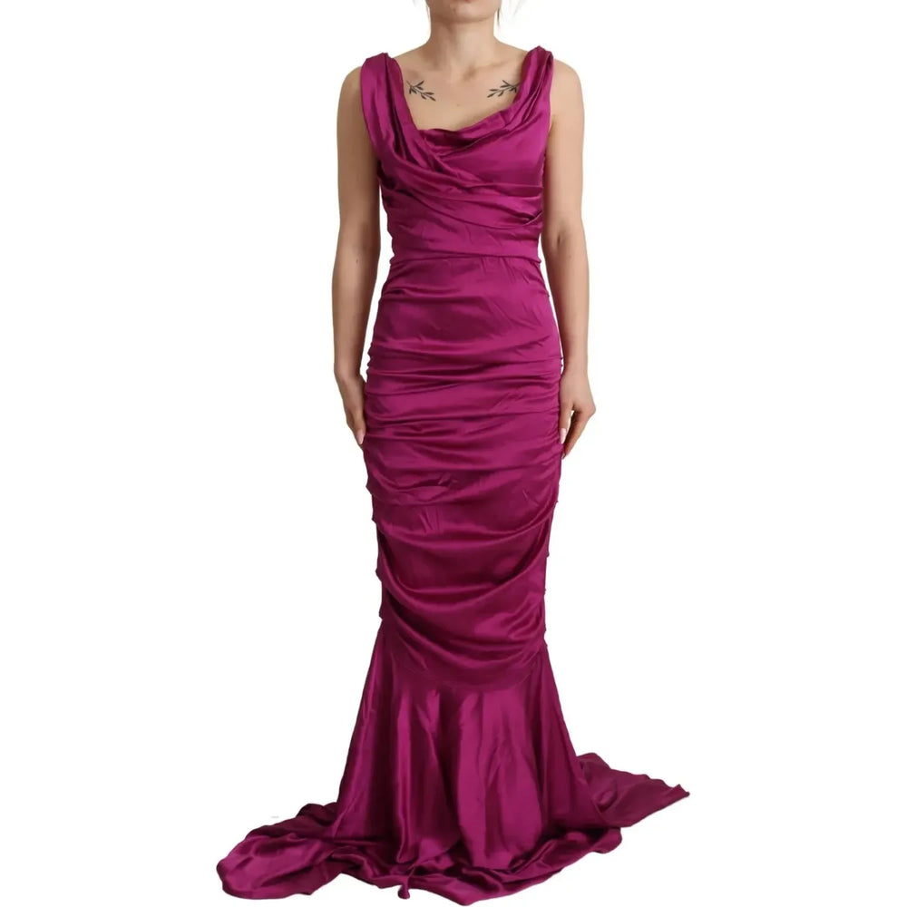 Dolce & Gabbana Sheath Mermaid Fuchsia Silk Stretch Gown Dress DR28670