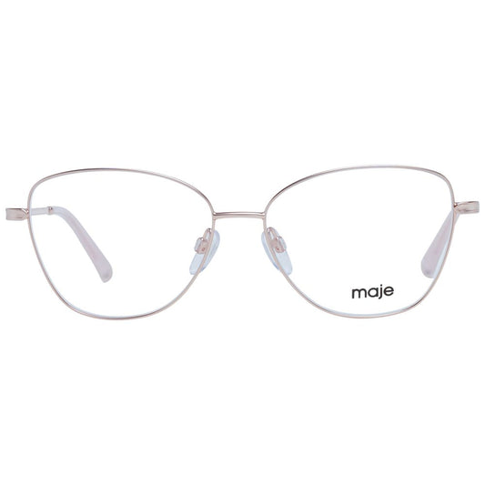 Maje Rose Gold Women Glasses Frame in stainless steel, full-rim, square style with demo lenses, includes branded case.