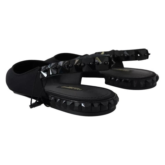Dolce & Gabbana Black Flats Crystal Slingback Charmeuse Shoes Dolce & Gabbana Black