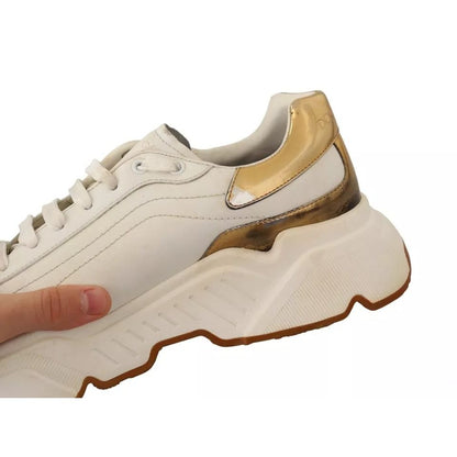 Dolce & Gabbana White Gold Leather Sport DAYMASTER Sneakers Shoes
