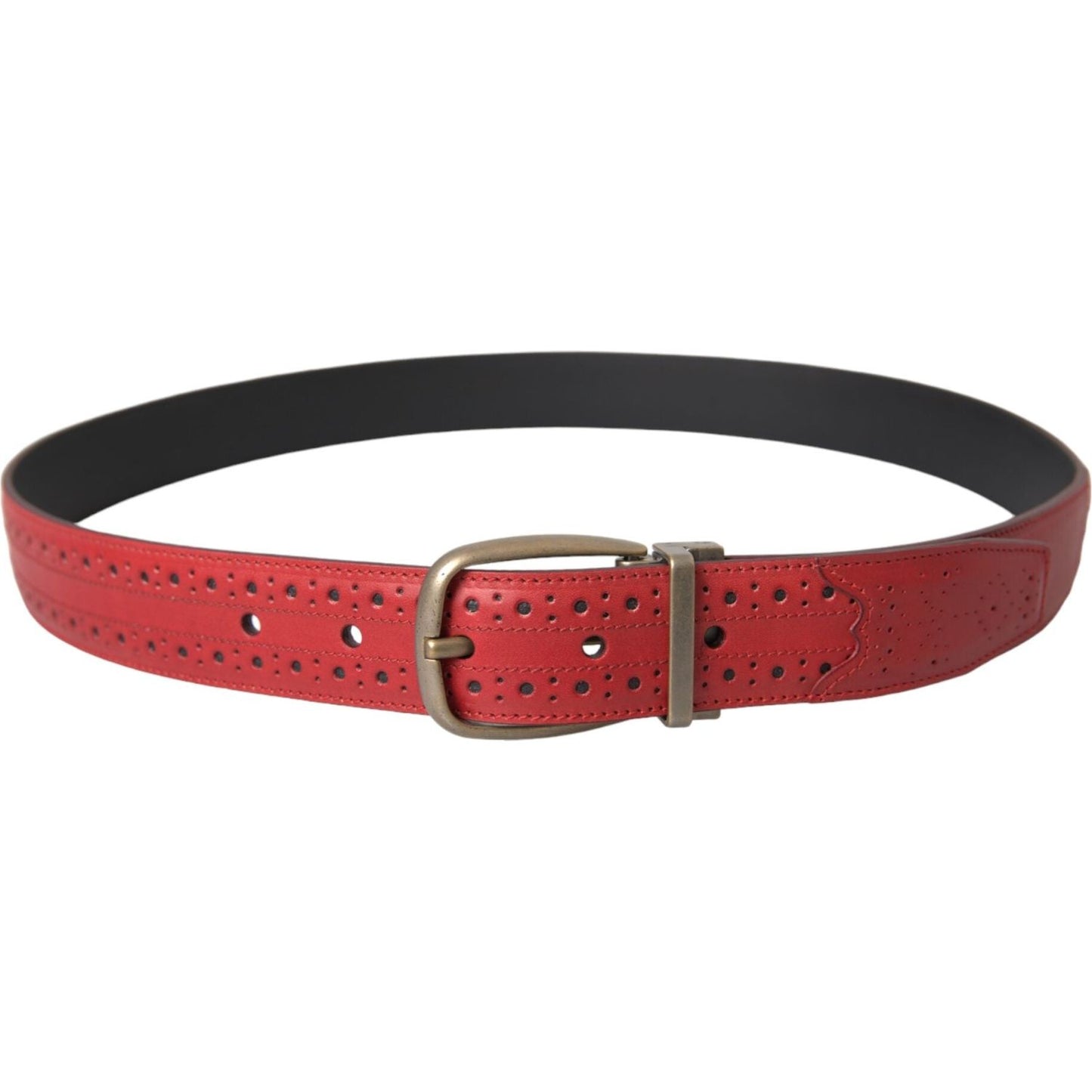 Dolce & Gabbana Red Perforated Leather Metal Buckle Belt Men