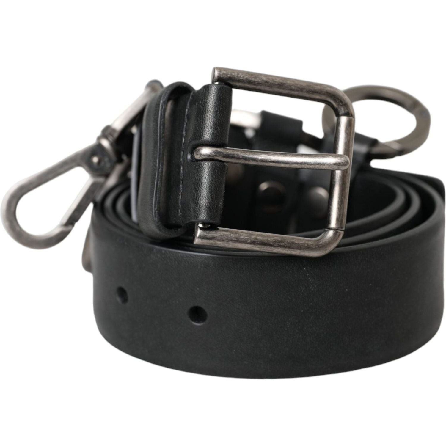 Dolce & Gabbana Black Calf Leather Silver Metal Buckle Belt