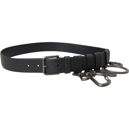 Dolce & Gabbana Black Calf Leather Silver Metal Buckle Belt