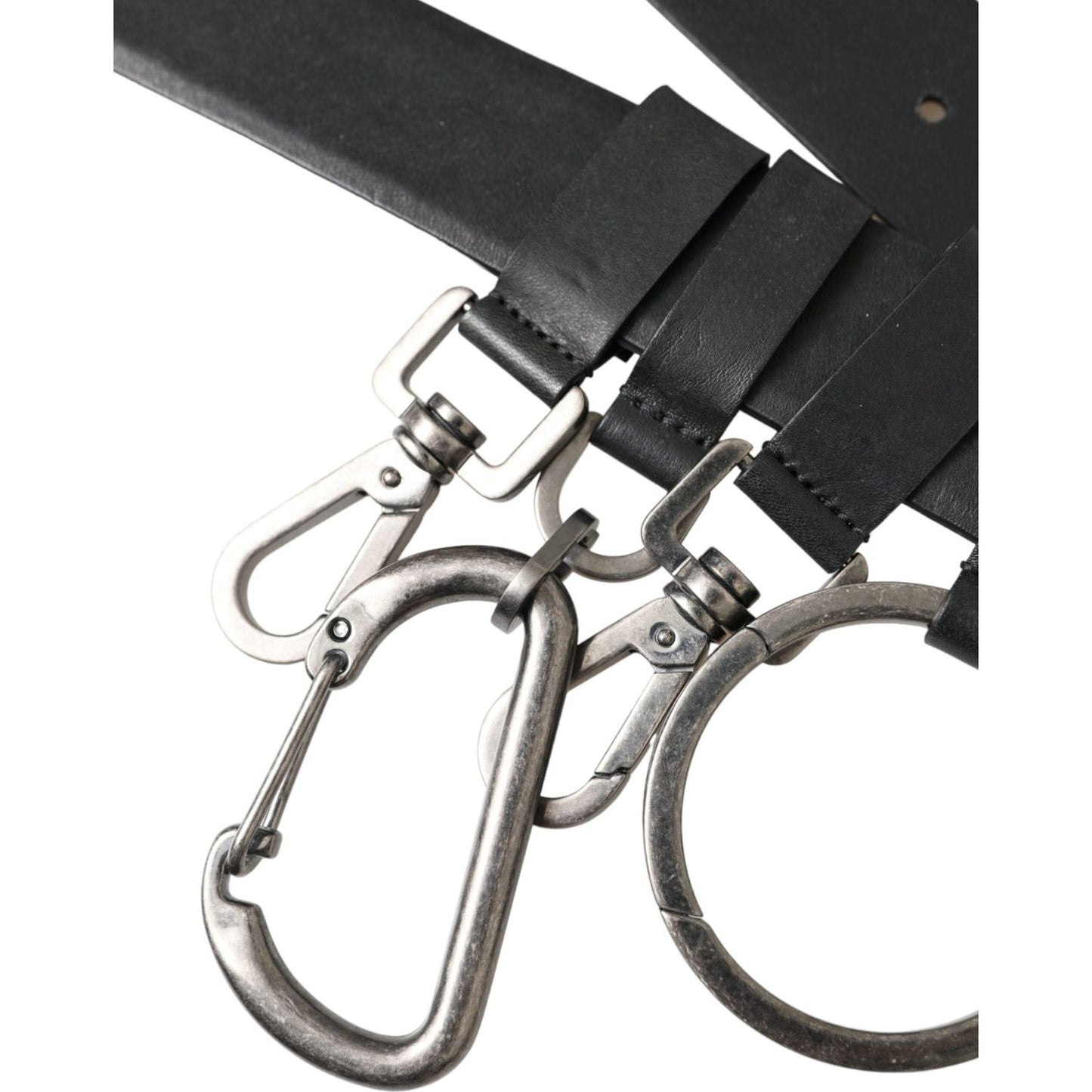 Dolce & Gabbana Black Calf Leather Silver Metal Buckle Belt