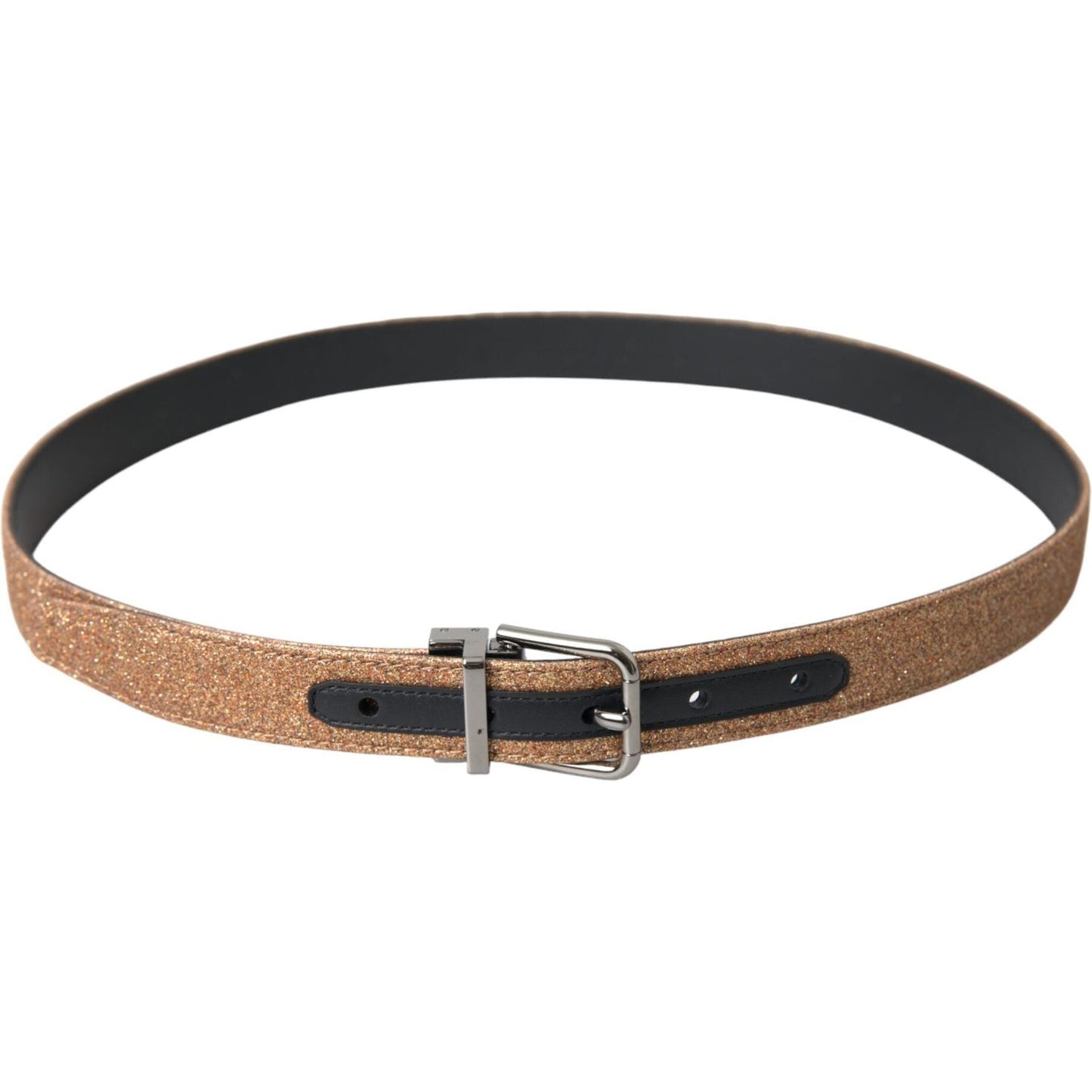Dolce & Gabbana Gold Glitter Leather Silver Metal Buckle Belt