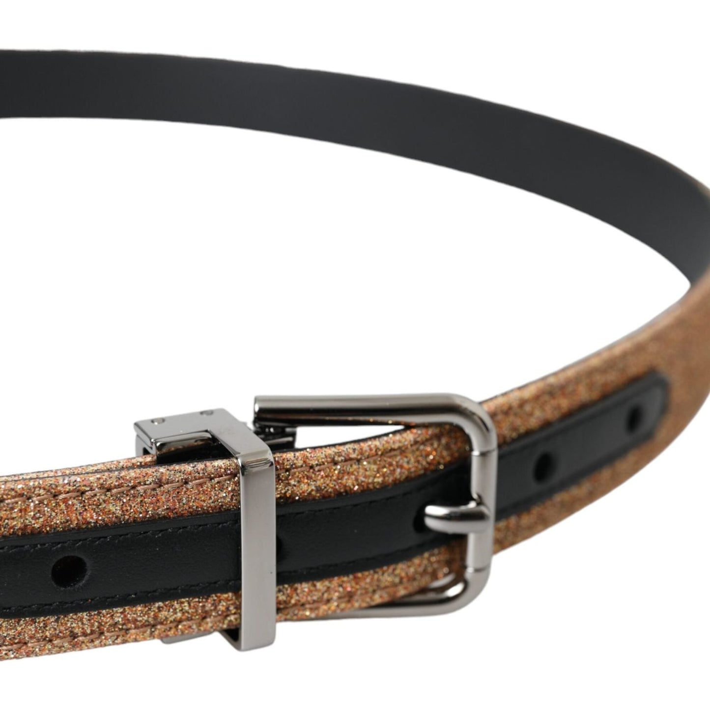 Dolce & Gabbana Gold Glitter Leather Silver Metal Buckle Belt