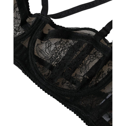Dolce & Gabbana Black Floral Lace Nylon Balconcino Bra Underwear