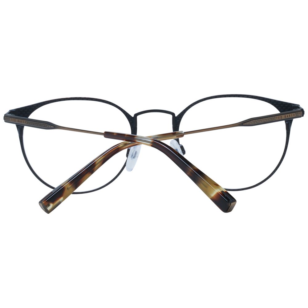 Front view of Ted Baker Brown Men Glasses Frame in metal, full-rim style with demo lenses, showcasing brown round design. Size 50-21-140.