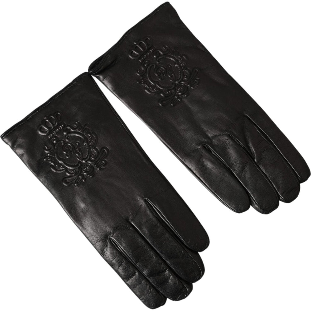 Dolce & Gabbana Black Leather Embossed Logo Short Hands Gloves LB30150-10.5