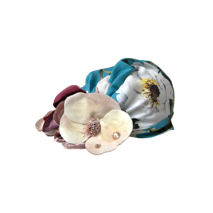 Dolce & Gabbana Blue Floral Motif Turban Head Hat Women