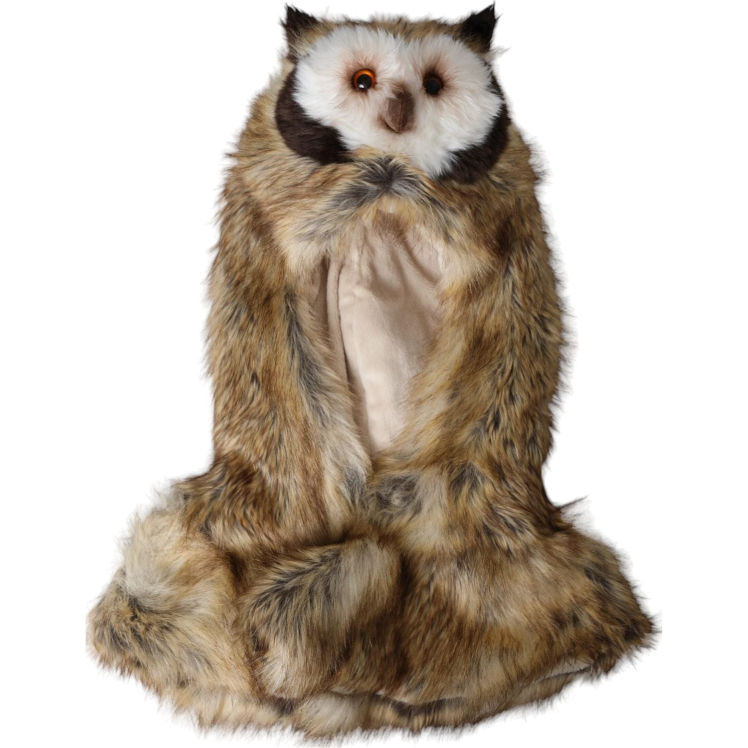 قبعة دولتشي آند غابانا ذات الرأس الكامل من الفرو الصناعي على شكل بومة بنية اللون