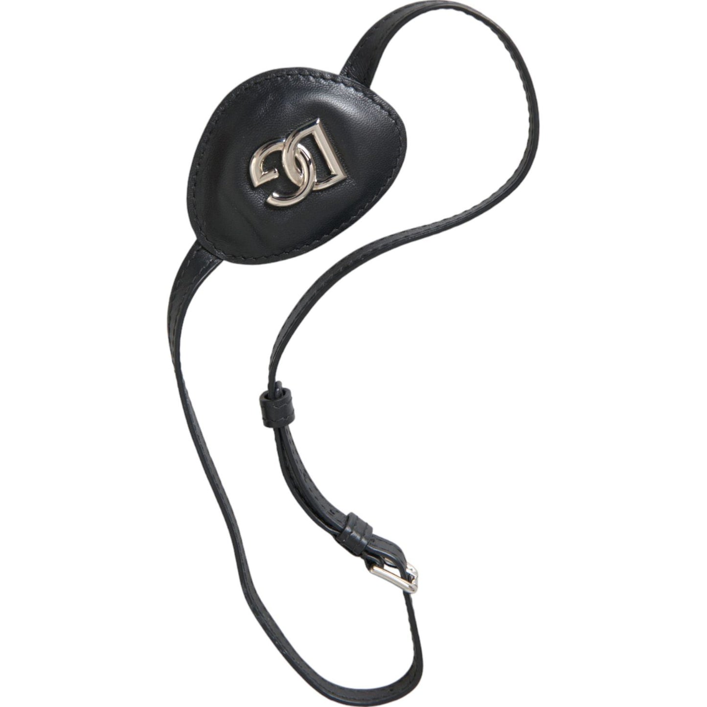 Dolce & Gabbana Black Calfskin Leather Metal DG Logo Eye Patch