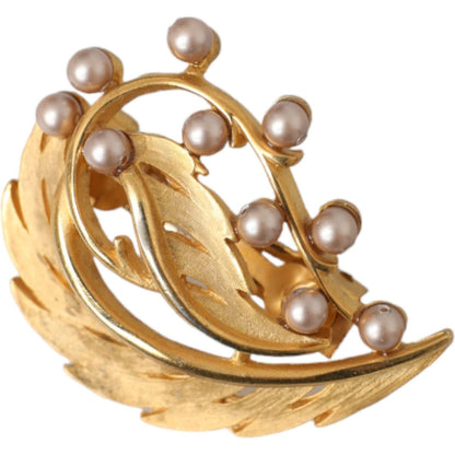 Dolce & Gabbana Gold Brass Leaf Embellished Jewelry Brooch Hair Pin FASHION ACCESSORIES