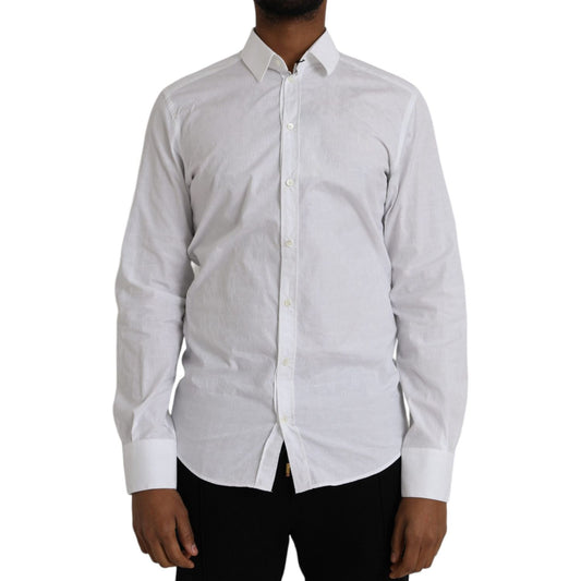 Dolce & Gabbana White Cotton Long Sleeve Dress GOLD Shirt Dolce & Gabbana Gray