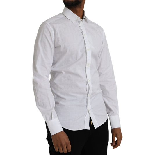 Dolce & Gabbana White Cotton Long Sleeve Dress GOLD Shirt Dolce & Gabbana Gray