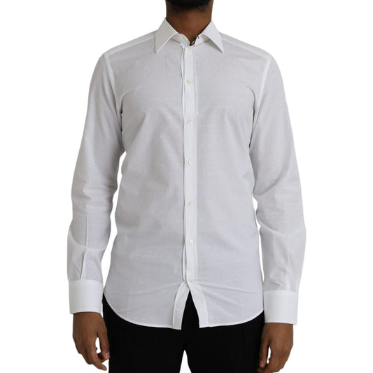 Dolce & Gabbana White Logo Cotton Men Dress GOLD Shirt Dolce & Gabbana Gray