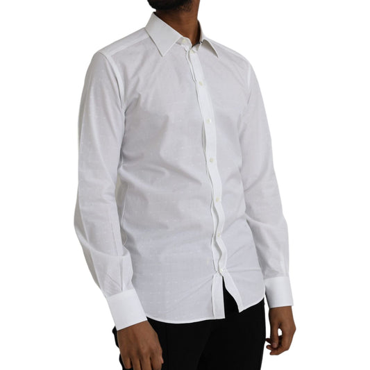 Dolce & Gabbana White Logo Cotton Men Dress GOLD Shirt Dolce & Gabbana Gray