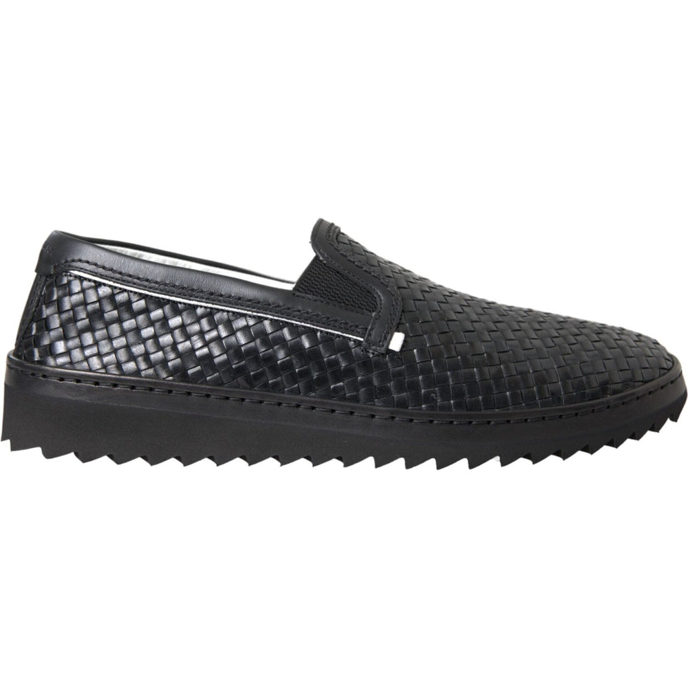 Dolce & Gabbana Black Woven Buffalo Leather Men Loafers Shoes MV5679-40
