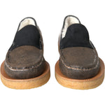 Dolce & Gabbana Brown Black Fur Leather Loafers Men Shoes MV5742-40.5