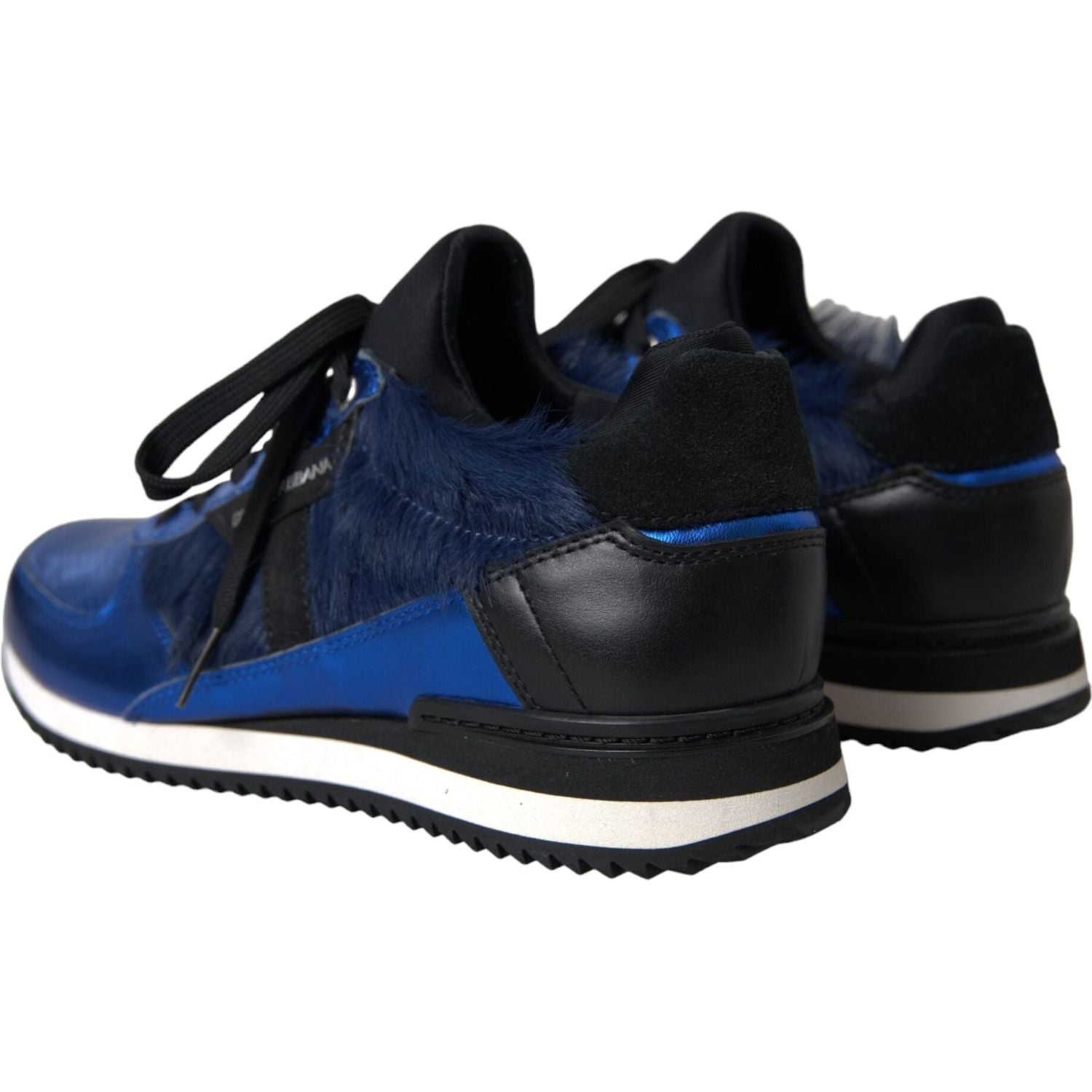 Dolce & Gabbana Blue Black Calf Hair Leather Sneakers Shoes