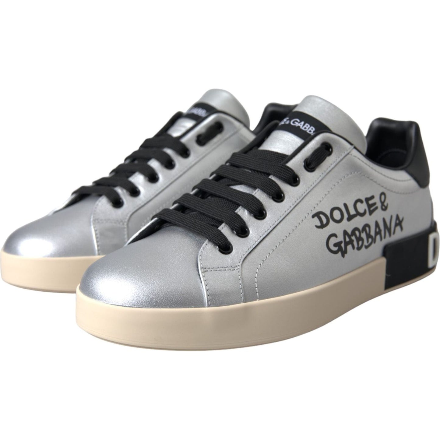 Dolce & Gabbana Silver Portofino Calf Leather Sneakers Men Shoes MV5697-40