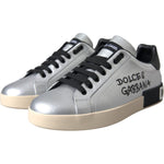 Dolce & Gabbana Silver Portofino Calf Leather Sneakers Men Shoes MV5697-40